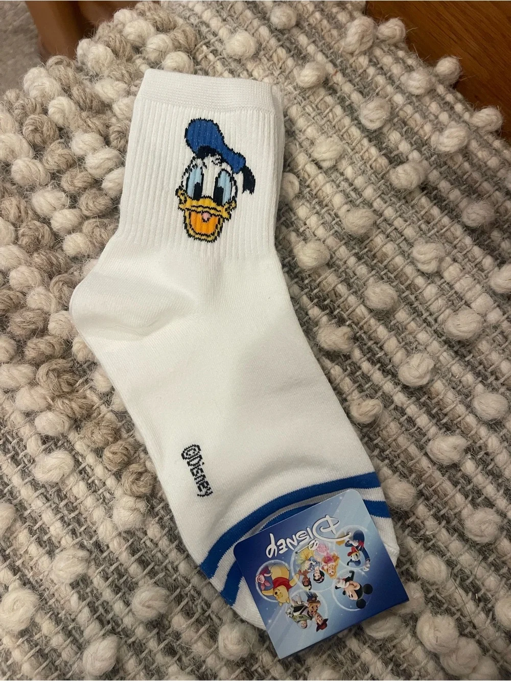 Disney White Crew Socks with Donald Blue & Daisy Pink Accents